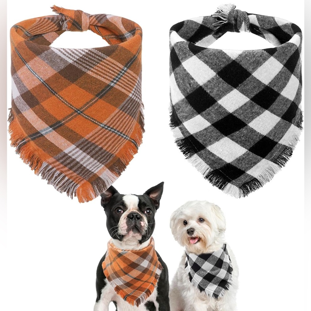 Scenereal 2 Pack Fall Dog Fall Bandanas With Tassels Edges  Sz Large NEW